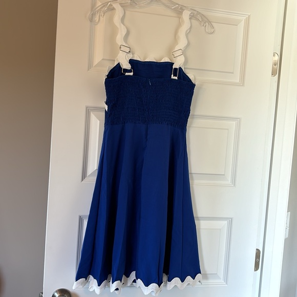 IDOPIP Royal Blue White Trimmed Ric Rac Mini Dress Size Small - Picture 2 of 4